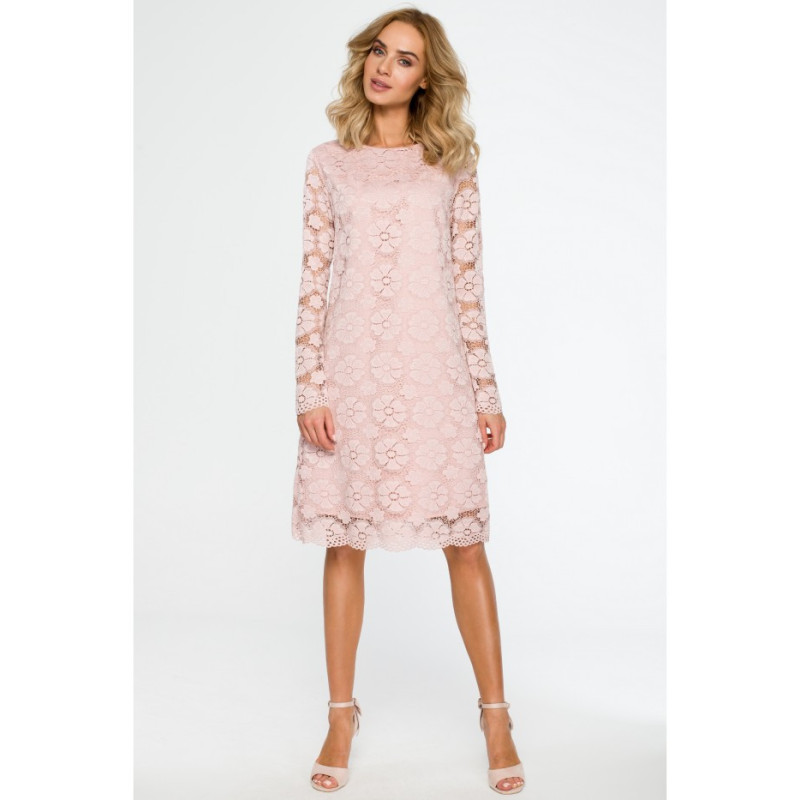 M406 Nėriniuota trapecijos formos suknelė - rožinė