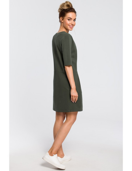 M422 Tiesi suknelė su lankeliu ant peties - kariškai žalia