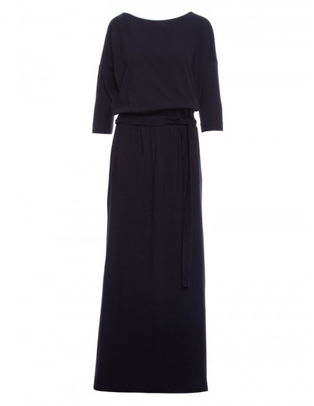 M435 Medvilninė maksi suknelė su diržu - juoda