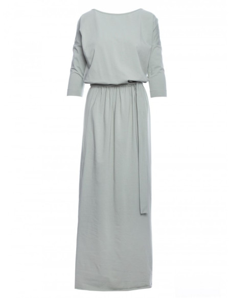 M435 Medvilninė maksi suknelė su diržu - pistacijų spalvos