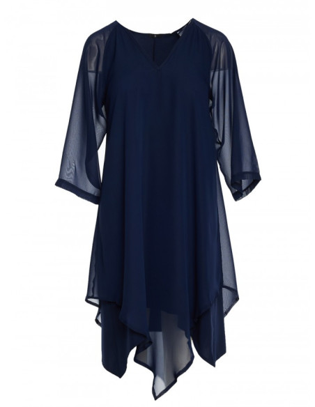 S159 Šifoninė suknelė su asimetriška apačia - tamsiai mėlyna