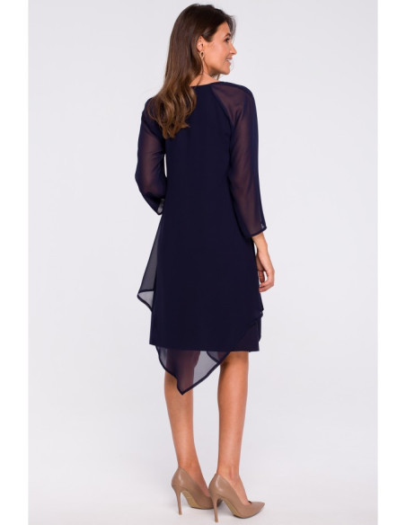S159 Šifoninė suknelė su asimetriška apačia - tamsiai mėlyna