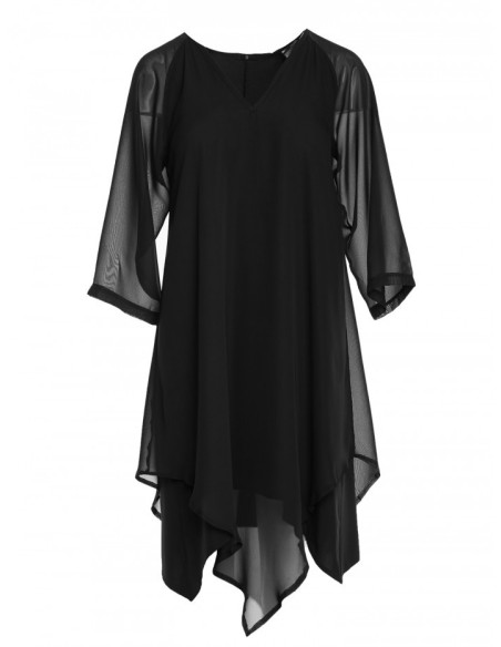 S159 Šifoninė suknelė su asimetriška apačia - juoda