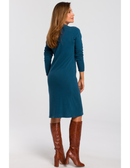 S178 Megztinė suknelė ilgomis rankovėmis - jūrinė