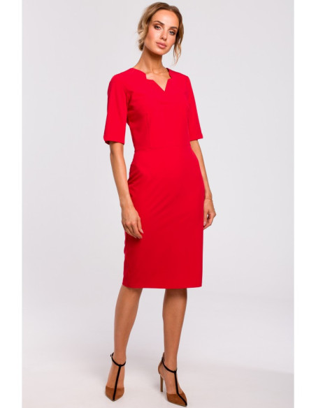 M455 Suknelė V formos iškirpte - raudona