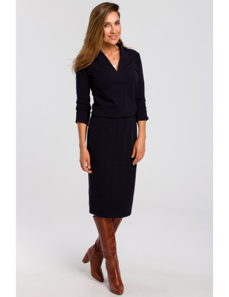 S194 Megzta suknelė su iškirpte - rašalo mėlyna