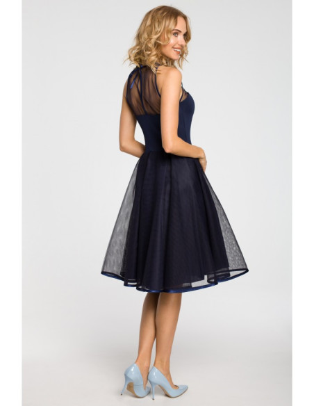 M148 Vakarinė suknelė su prigludusia viršutine dalimi - tamsiai mėlyna