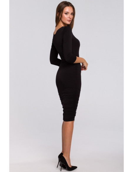 K006 Suknelė su klostėmis - juoda