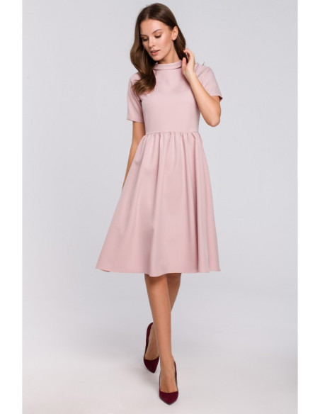 K028 Suknelė su apykakle - purvinai rožinė