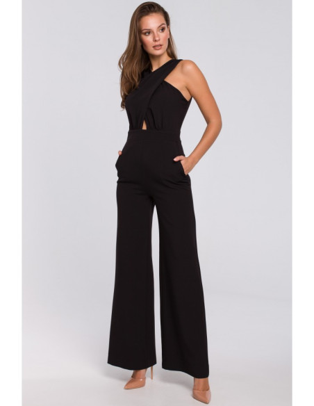 K029 Kombinezonas su sukryžiuota viršutine dalimi - juodas