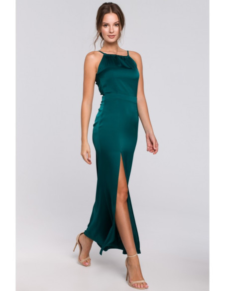 K042 Maxi dress with tied neckline - green
