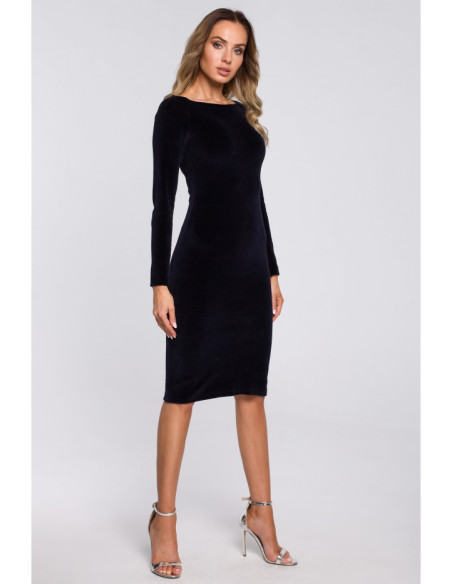 Tamsiai mėlyna, veliūrinė suknelė