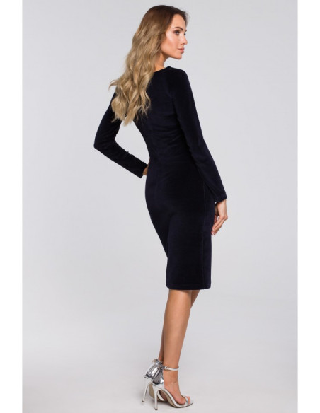 Tamsiai mėlyna, veliūrinė suknelė