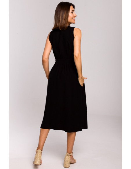 S224 Suknelė be rankovių su platėjančia apačia - juoda