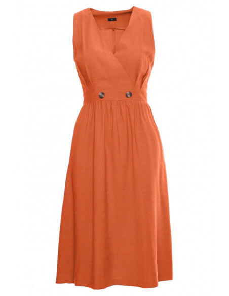 S224 Suknelė be rankovių su platėjančia apačia - oranžinė