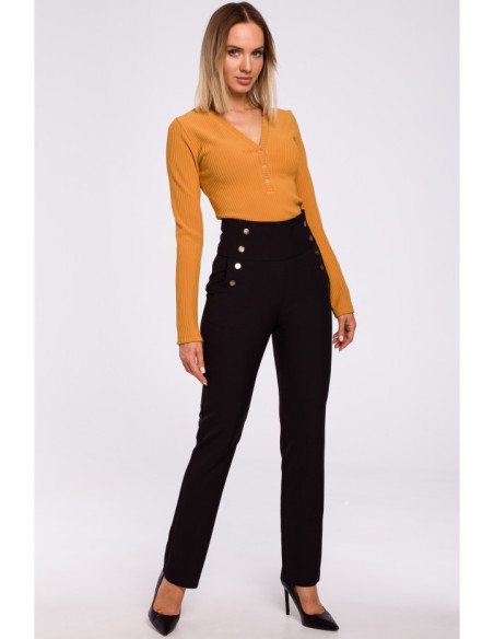 M530 High waisted trousers with decorative press studs - black