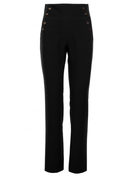 M530 High waisted trousers with decorative press studs - black