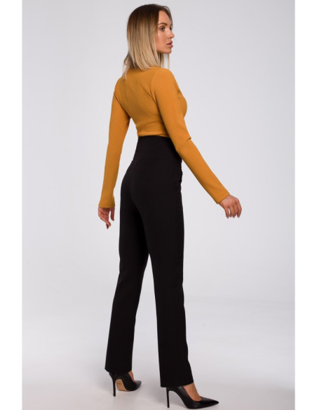 M530 High waisted trousers with decorative press studs - black