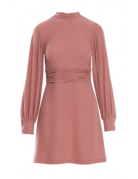 K078 Suknelė su raukšlėtu diržu - rožinė