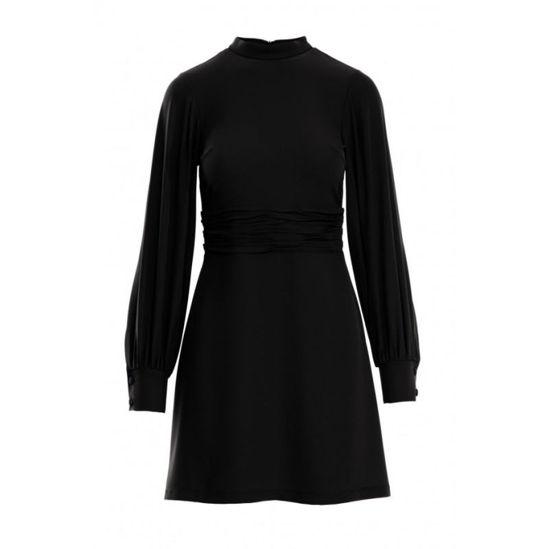 K078 Suknelė su margu diržu - juoda 2