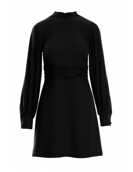 K078 Suknelė su margu diržu - juoda