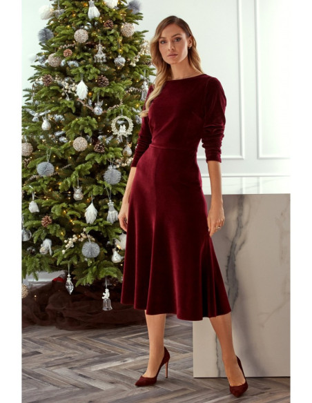 Bordo spalvos, veliūrinė suknelė