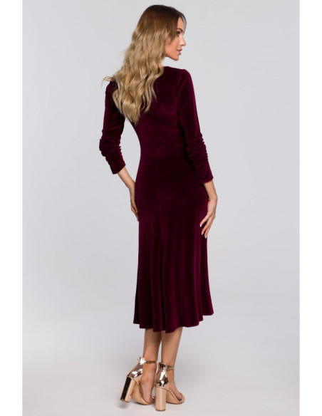 Bordo spalvos, veliūrinė suknelė