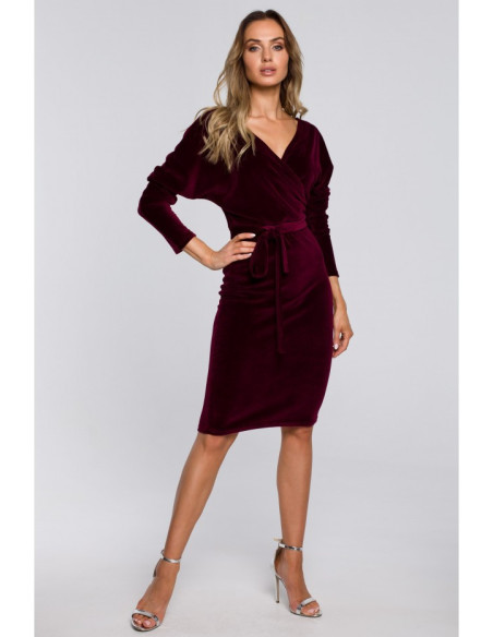 Bordo spalvos, veliūrinė suknelė