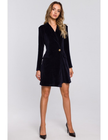 Tamsiai mėlyna, veliūrinė suknelė