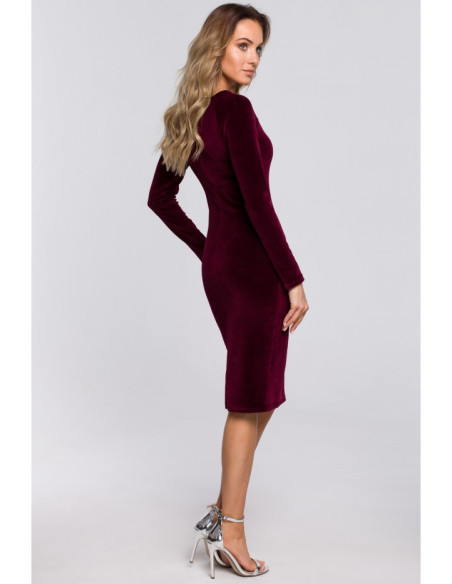 Bordo spalvos, veliūrinė suknelė