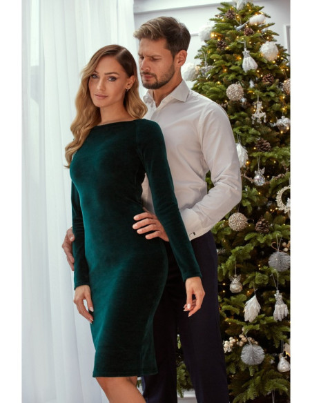 Tamsiai žalia, veliūrinė suknelė