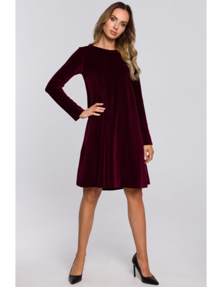 Bordo spalvos, veliūrinė suknelė