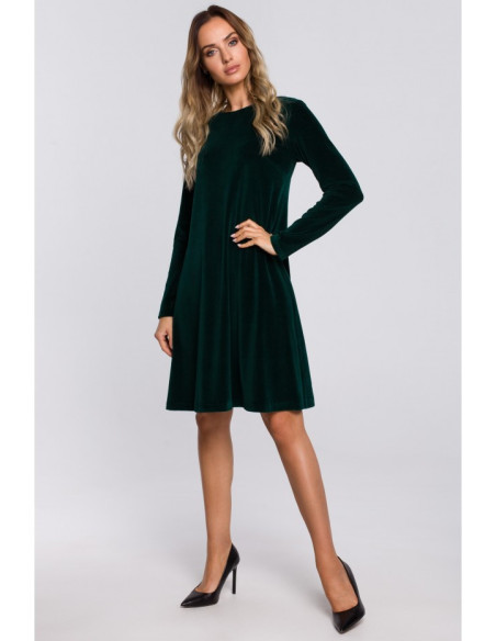 Tamsiai žalia, veliūrinė suknelė