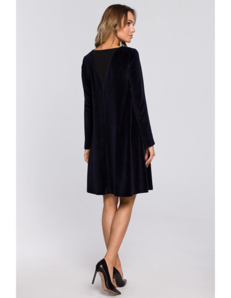 Tamsiai mėlyna, veliūrinė suknelė