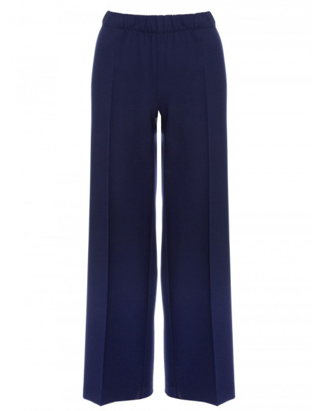 Tamsiai mėlynos plačios kelnės