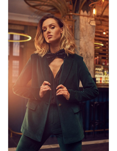 Tamsiai žalias, veliūrinis švarkas