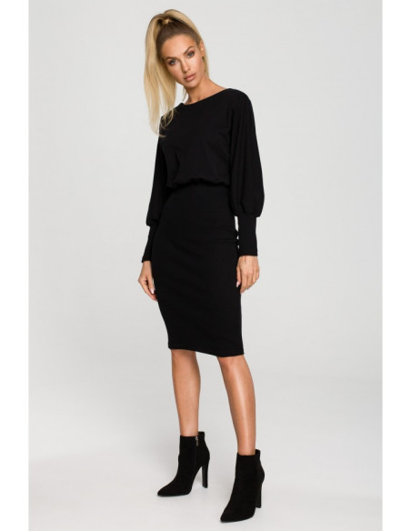 M690 Knit dress in combination of plain - black