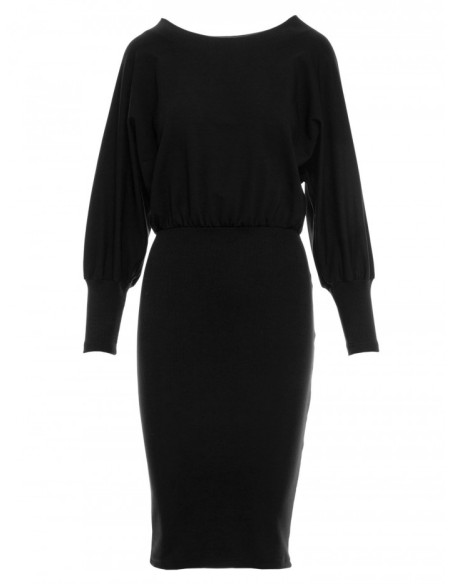 M690 Knit dress in combination of plain - black