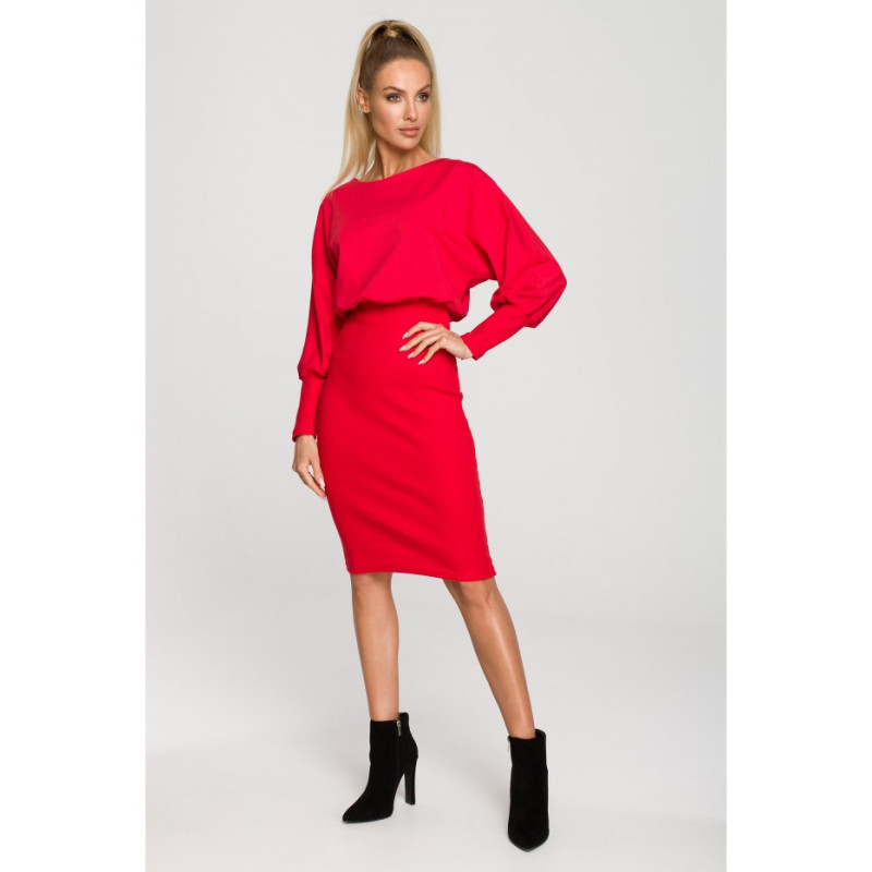 M690 Knit dress in combination of plain - red