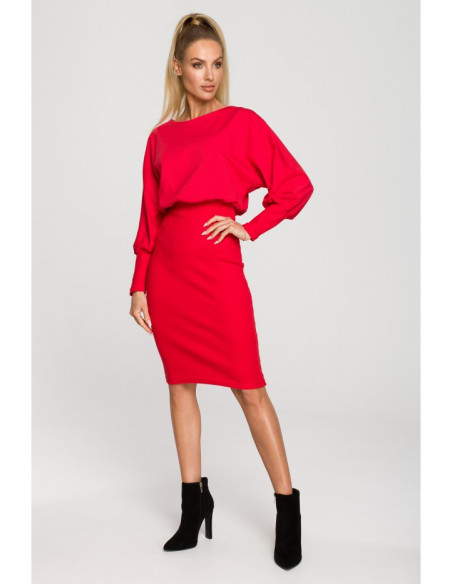 M690 Knit dress in combination of plain - red