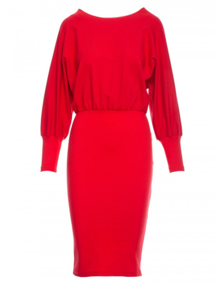 M690 Knit dress in combination of plain - red
