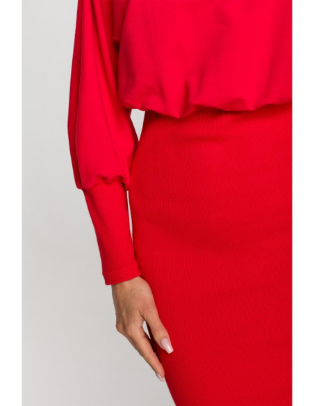M690 Knit dress in combination of plain - red