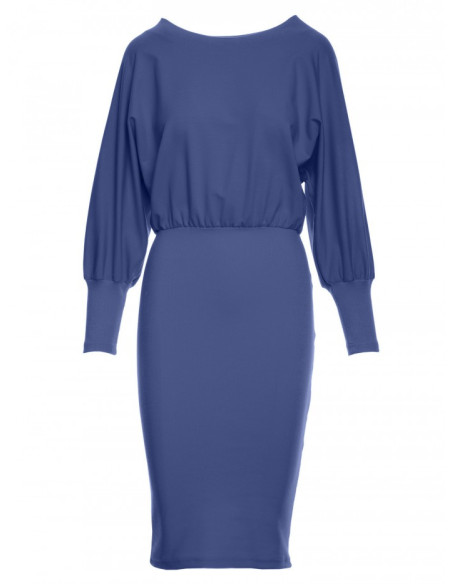 M690 Knit dress in combination of plain - indigo