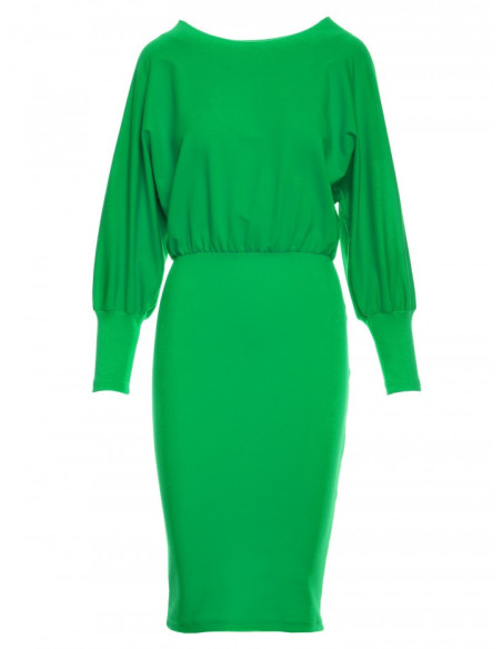 M690 Knit dress in combination of plain - green