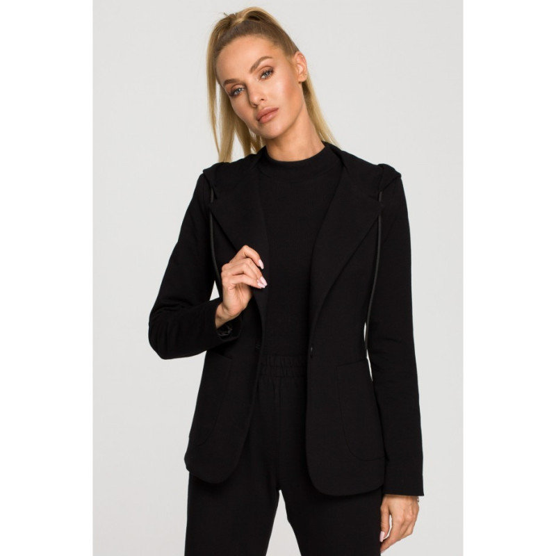 M691 Hooded blazer with single button - black