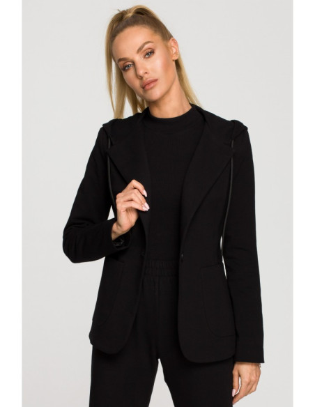 M691 Hooded blazer with single button - black