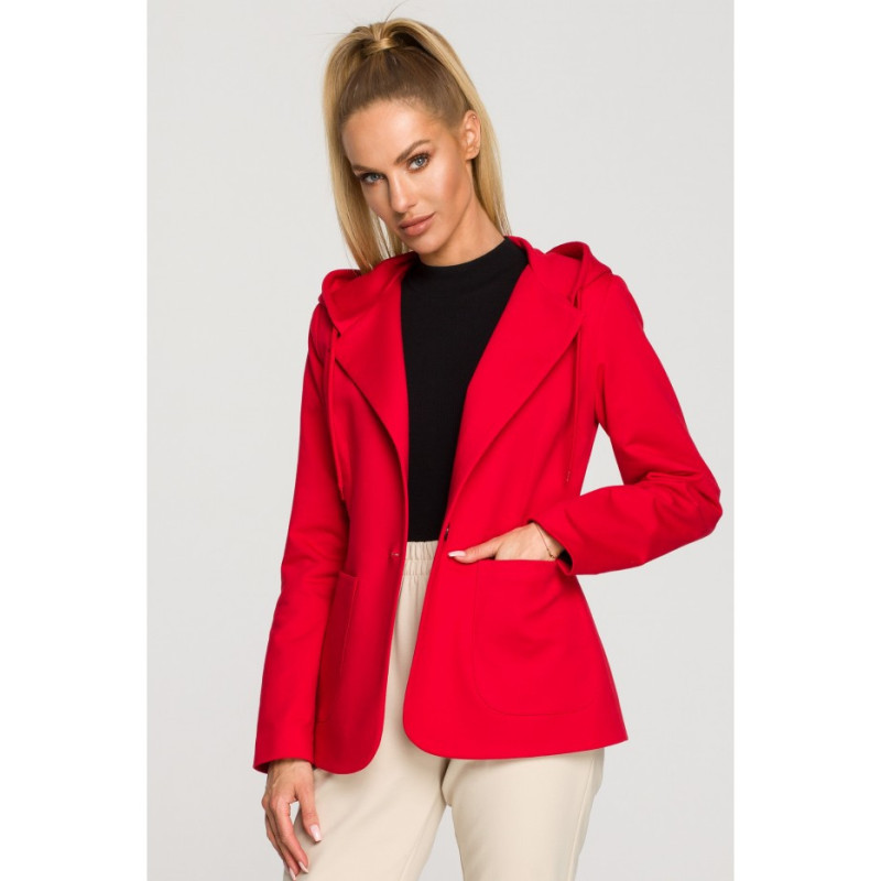 M691 Hooded blazer with single button - red