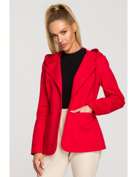 M691 Hooded blazer with single button - red