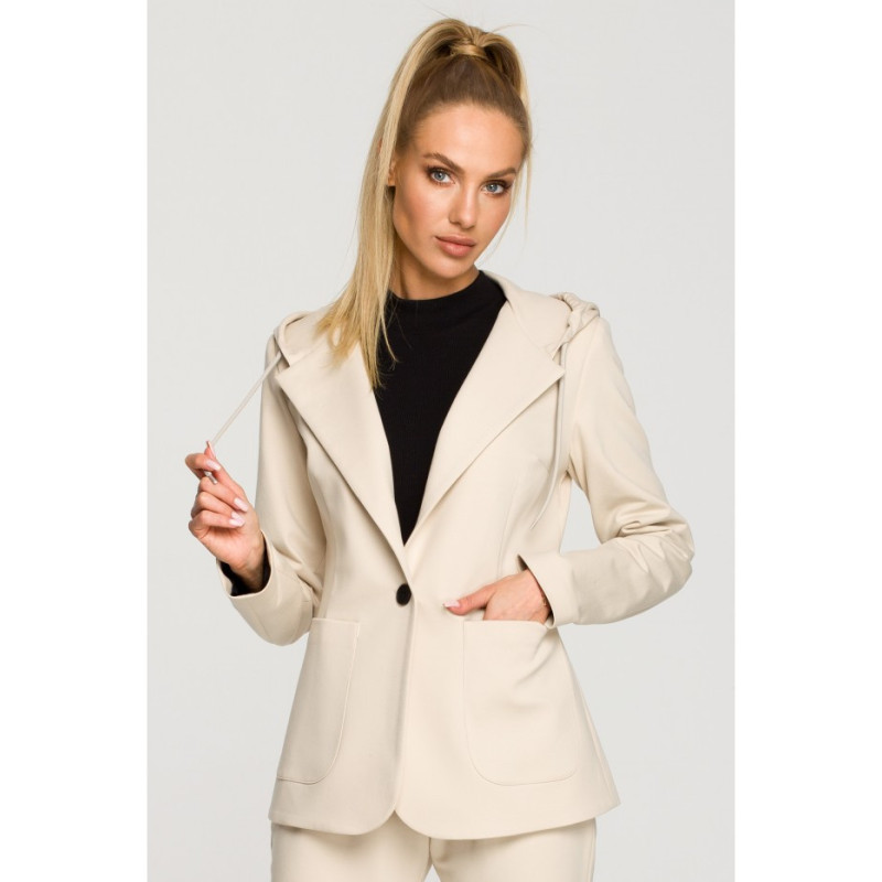 M691 Hooded blazer with single button - sandy