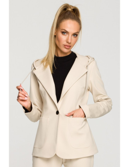 M691 Hooded blazer with single button - sandy